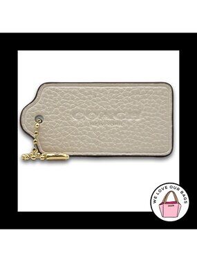 COACH HANG TAG Bag Charm Keychain Fob New York Chalk & Saddle Brown Leather 2.5"